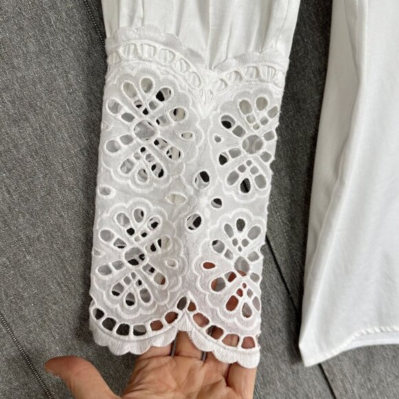 Soft Surroundings White Long Sleeve Embroidered Lace Cuff Button Front Tunic Top - Picture 12 of 14